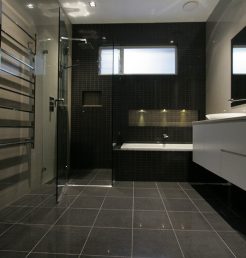 Sydney Bathroom Renovators - Black Bathroom With Flooring Tiles