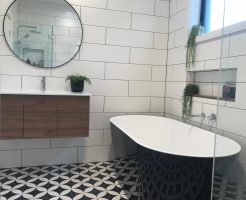 Contemporary Bathroom Renovations Miranda with Patterned Tile Floor