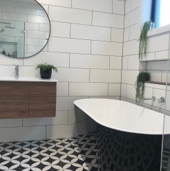 Contemporary Bathroom Renovations Miranda with Patterned Tile Floor