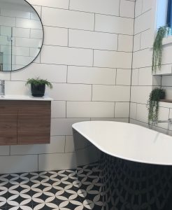 Contemporary Bathroom Renovations Miranda with Patterned Tile Floor