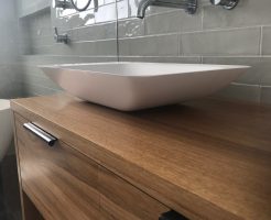 Modern Natural Timber Vanity with Black Handles Bathroom Remodeling Sydney