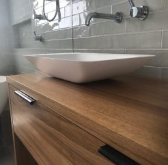 Modern Natural Timber Vanity with Black Handles Bathroom Remodeling Sydney