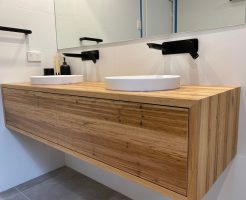 Natural Look Timber Vanity with Black Fittings Modern Bathroom Renovations Sydney