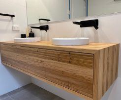 Natural Look Timber Vanity with Black Fittings Modern Bathroom Renovations Sydney