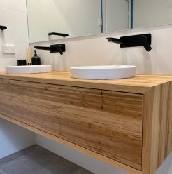 Natural Look Timber Vanity with Black Fittings Modern Bathroom Renovations Sydney